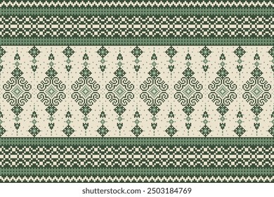 Cross Stitch pattern with Floral Designs. Traditional cross stitch needlework. Geometric Ethnic pattern, Embroidery, Textile ornamentation, fabric, Hand stitched pattern, Cultural stitching pixel art.