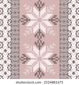 Kreuzstich-Muster mit floralen Designs. Traditionelle Kreuzstich-Nadelarbeit. Geometrisches Ethnisches Muster, Stickerei, Textile Ornamental, Stoff, Handstich-Muster, kulturelle Stitching Pixel Art.