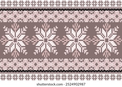 Cross Stitch Pattern with Floral Designs. Traditional Cross Stitch needlework. Geometric Ethnic Pattern, Embroidery, Textile Ornamental, Fabric, Hand Stitch Pattern, Cultural Stitching Pixel Art.