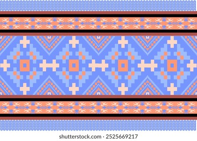 Cross Stitch Pattern with Floral Designs. Traditional Cross Stitch needlework. Geometric Ethnic Pattern, Embroidery, Textile Ornamental, Fabric, Hand Stitch Pattern, Cultural Stitching Pixel Art.