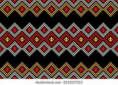 Cross Stitch pattern with Floral Designs. Traditional cross stitch needlework. Geometric Ethnic pattern, Embroidery, Textile ornamentation, fabric, Hand stitched pattern, Cultural stitching pixel art.