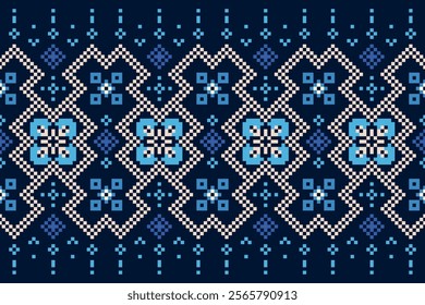 Cross Stitch pattern with Floral Designs. Traditional cross stitch needlework. Geometric Ethnic pattern, Embroidery, Textile ornamentation, fabric, Hand stitched pattern, Cultural stitching pixel art.