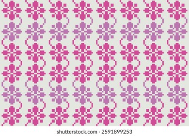 Cross Stitch pattern with Floral Designs. Traditional cross stitch needlework. Geometric Ethnic pattern, Embroidery, Textile ornamentation, fabric, Hand stitched pattern, Cultural stitching pixel art.