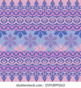 Cross Stitch pattern with Floral Designs. Traditional cross stitch needlework. Geometric Ethnic pattern, Embroidery, Textile ornamentation, fabric, Hand stitched pattern, Cultural stitching pixel art.