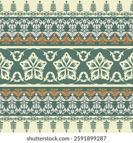 Cross Stitch pattern with Floral Designs. Traditional cross stitch needlework. Geometric Ethnic pattern, Embroidery, Textile ornamentation, fabric, Hand stitched pattern, Cultural stitching pixel art.