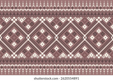 Padrão de ponto cruzado com desenhos florais. Costura de agulha tradicional. Padrão étnico geométrico, Bordado, Ornamentação têxtil, tecido, Padrão costurado à mão, Arte de pixel costura cultural.