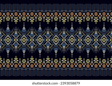 Cross Stitch pattern. Geometric Ethnic pattern. Pixel art. Traditional cross stitch needlework, Embroidery, Textile ornamentation, fabric, Knitwear, Hand stitched pattern, Cultural stitching art.