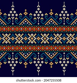 Cross stitch pattern. Sari border, saree, sari. Design for clothing, fabric, background, wallpaper, wrapping, batik. Knitwear, Pixel pattern, Embroidery style. Dupatta, Vyshyvanka, rushnyk, patola.