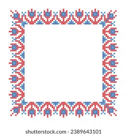 Cross Stitch Pattern in a square frame Vintage retro pattern with flowers