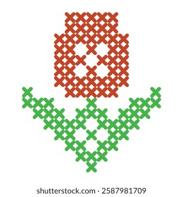 Cross Stitch Pattern of Tulip in Red and Green
