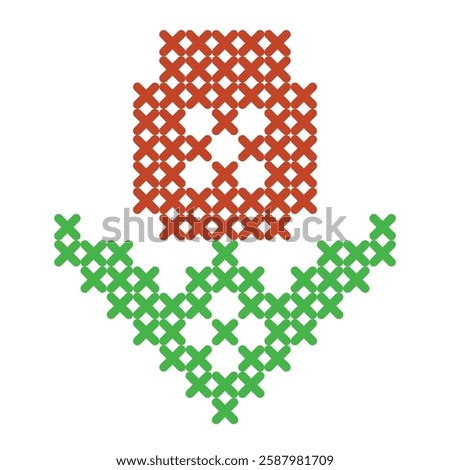 Cross Stitch Pattern of Tulip in Red and Green