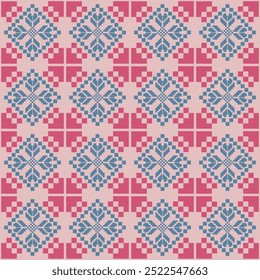 Cross stitch pattern vector. Seamless knitted pattern. Floral embroidery. Geometric ethnic , abstract, vector, illustration. Design for texture, Textile, fabric, clothing, pixel art.