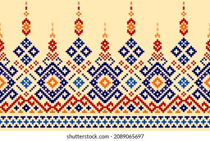 Cross stitch pattern. Vyshyvanka, sari border, saree, patola sari, dupatta. Design for clothing, fabric, background, wallpaper, wrapping, batik. Knitwear, Pixel pattern, Embroidery style.