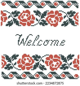 cross stitch pattern with word welcome