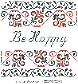 cross stitch pattern with words be happy