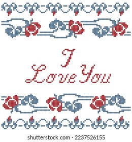 cross stitch pattern with words i love you