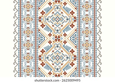 Cross stitch pattern,floral cross stitch pattern on white background,vector illustration,geometric ethnic oriental pattern,Aztec,abstract background.design for texture,fabric,clothing,decoration,print