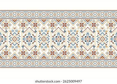 Cross stitch pattern,floral cross stitch pattern on white background,vector illustration,geometric ethnic oriental pattern,Aztec,abstract background.design for texture,fabric,clothing,decoration,print