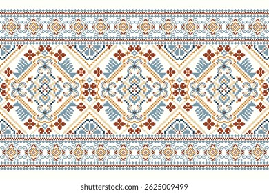 Cross stitch pattern,floral cross stitch pattern on white background,vector illustration,geometric ethnic oriental pattern,Aztec,abstract background.design for texture,fabric,clothing,decoration,print