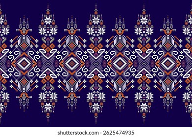 Cross stitch pattern,floral cross stitch pattern on purple background,vector illustration,geometric ethnic oriental pattern,Aztec,abstract background.design for texture,fabric,clothing,decoration,sari