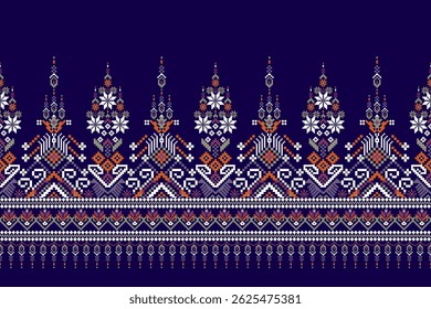 Cross stitch pattern,floral cross stitch pattern on purple background,vector illustration,geometric ethnic oriental pattern,Aztec,abstract background.design for texture,fabric,clothing,decoration,sari