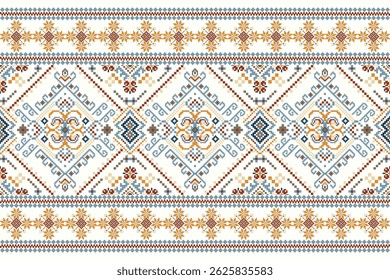 Cross stitch pattern,floral cross stitch pattern on white background,vector illustration,geometric ethnic oriental pattern,Aztec,abstract background.design for texture,fabric,clothing,decoration,print