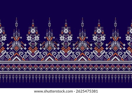 Cross stitch pattern,floral cross stitch pattern on purple background,vector illustration,geometric ethnic oriental pattern,Aztec,abstract background.design for texture,fabric,clothing,decoration,sari.
