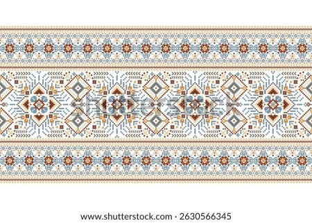 Cross stitch pattern,floral cross stitch pattern on white background,vector illustration,geometric ethnic oriental pattern,Aztec,abstract background.design for texture,fabric,clothing,decoration,print,scarf,tablecloth.