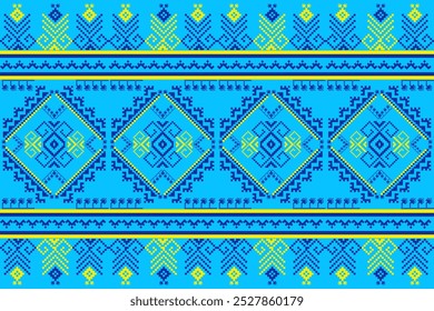 Cross Stitch Patterns and Intricate Art Designs: Blue Pixel Art, Geometric Patterns for Unique Clothing and Accessories - Elevate Your Style with Creative and Artistic Creations Inspired by pixel Art