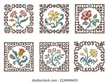 cross stitch patterns set with floral elements