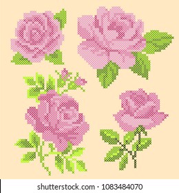 cross stitch pink roses