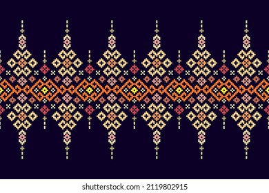 Cross Stitch. Pixel. Geometric ethnic pattern. Traditional. Design for clothing, fabric, background, wallpaper, wrapping, Knitwear, Embroidery. Vector. Illustration.