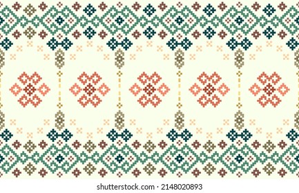 Cross Stitch Pixel Pattern. Ethnic Patterns. Abstract art. Design for carpet, wallpaper, clothing, textile, pillow, curtain, bedsheet, table runners. Vintage Style. Vector illustration.