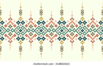 Cross Stitch Pixel Pattern. Ethnic Patterns. Abstract art. Design for carpet, wallpaper, clothing, textile, pillow, curtain, bedsheet, table runners. Vintage Style. Vector illustration.