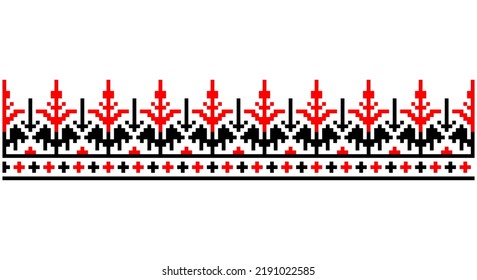 Cross Stitch Pixel Pattern. Ethnic Abstract Art. Seamless Pattern In Tribal, Folk Embroidery, Style. Aztec Geometric Ornament Print. Design For Carpet, Wallpaper, Clothing, Textile.