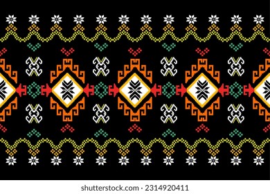 Cross Stitch Pixel Pattern. Ethnic Patterns. Abstract art. Design for carpet, wallpaper, clothing, textile, pillow, curtain, bedsheet, table runners. Vintage Style. Vector illustration.