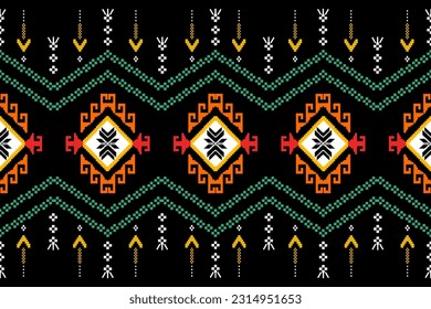 Cross Stitch Pixel Pattern. Ethnic Patterns. Abstract art. Design for carpet, wallpaper, clothing, textile, pillow, curtain, bedsheet, table runners. Vintage Style. Vector illustration.