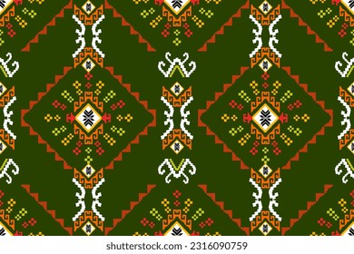Cross Stitch Pixel Pattern. Ethnic Patterns. Abstract art. Design for carpet, wallpaper, clothing, textile, pillow, curtain, bedsheet, table runners. Vintage Style. Vector illustration.