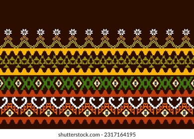 Cross Stitch Pixel Pattern. Ethnic Patterns. Abstract art. Design for carpet, wallpaper, clothing, textile, pillow, curtain, bedsheet, table runners. Vintage Style. Vector illustration.