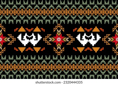 Cross Stitch Pixel Pattern. Ethnic Patterns. Abstract art. Design for carpet, wallpaper, clothing, textile, pillow, curtain, bedsheet, table runners. Vintage Style. Vector illustration.