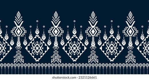 Cross Stitch Pixel Pattern. Ethnic Patterns. Abstract art. Design for carpet, wallpaper, clothing, textile, pillow, curtain, bedsheet, table runners. Vintage Style. Vector illustration.