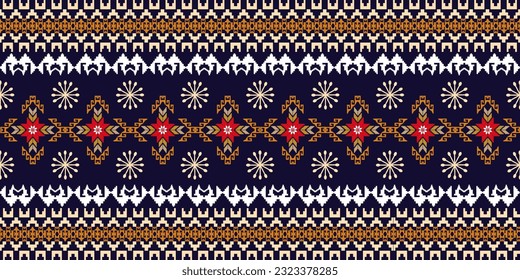Cross Stitch Pixel Pattern. Ethnic Patterns. Abstract art. Design for carpet, wallpaper, clothing, textile, pillow, curtain, bedsheet, table runners. Vintage Style. Vector illustration.
