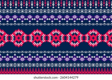 cross stitch pixel pattern. ethnic pattern. design for carpet, wallpaper, clothing, textile, pillow, vector illustration.
