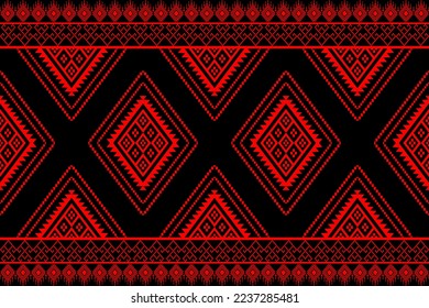 Cross stitch red and black geometric traditional ethnic pattern Ikat seamless pattern abstract design for fabric print cloth dress carpet curtains and sarong Aztec African Indian Indonesian 