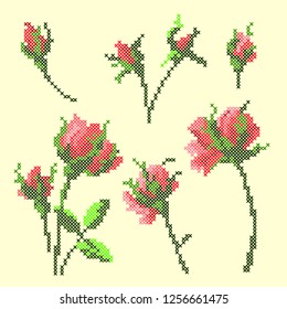 cross stitch red roses