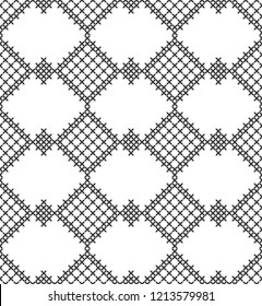 Cross stitch, seamless decorative pattern. Embroidery and knitting. Abstract geometric background. Ethnic ornaments.