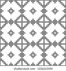 Cross stitch, seamless decorative pattern. Embroidery and knitting. Abstract geometric background. Ethnic ornaments.