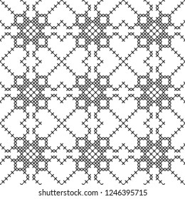 Cross stitch, seamless decorative pattern. Embroidery and knitting. Abstract geometric background. Ethnic ornaments.
