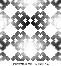 Cross stitch, seamless decorative pattern. Embroidery and knitting. Abstract geometric background. Ethnic ornaments.