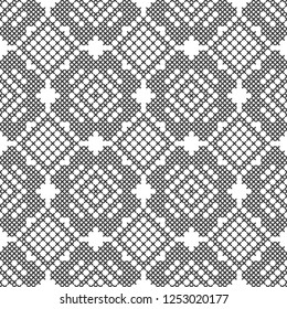 Cross stitch, seamless decorative pattern. Embroidery and knitting. Abstract geometric background. Ethnic ornaments.